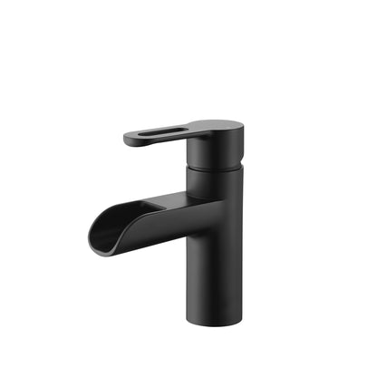VividFall BSH16-SM Waterfall Single Hole Single Handle Bathroom Vessel Sink Faucet with Drain in Matte Black