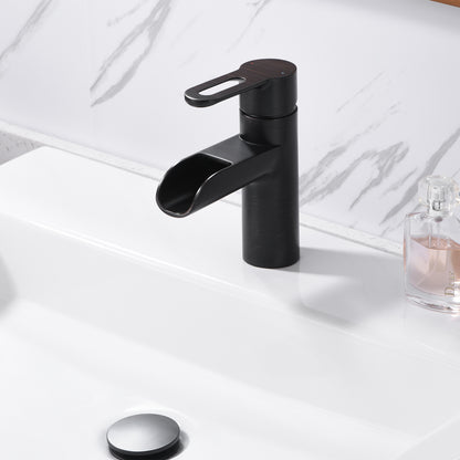 VividFall BSH16-SO Waterfall Single Hole Single Handle Bathroom Vessel Sink Faucet with Drain in Oil Rubbed Bronze