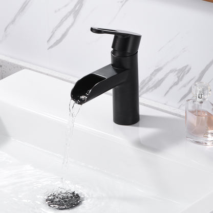 VividFall BSH16-SO Waterfall Single Hole Single Handle Bathroom Vessel Sink Faucet with Drain in Oil Rubbed Bronze