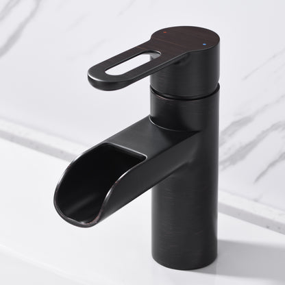 VividFall BSH16-SO Waterfall Single Hole Single Handle Bathroom Vessel Sink Faucet with Drain in Oil Rubbed Bronze