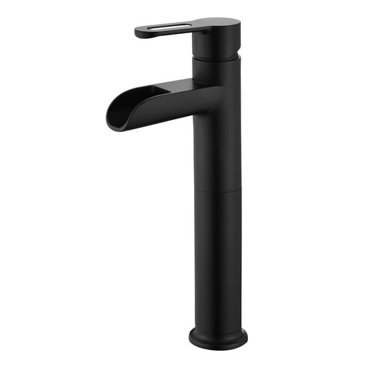 VividFall BSH16-TM Waterfall Single Hole Single Handle Bathroom Vessel Sink Faucet with Drain in Matte Black