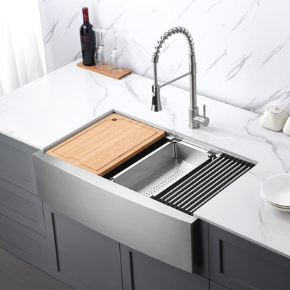 CFS36-18Z Farmhouse Apron-Front 18-Gauge Stainless Steel 36 in. Single Bowl Workstation Kitchen Sink with Accessories