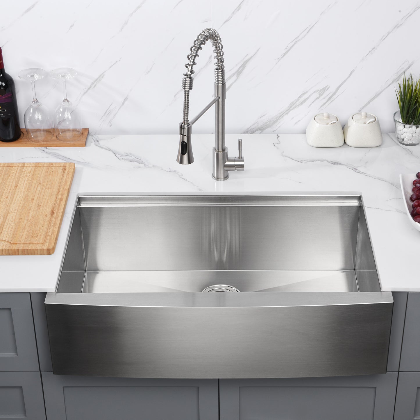 CFS36-18Z Farmhouse Apron-Front 18-Gauge Stainless Steel 36 in. Single Bowl Workstation Kitchen Sink with Accessories