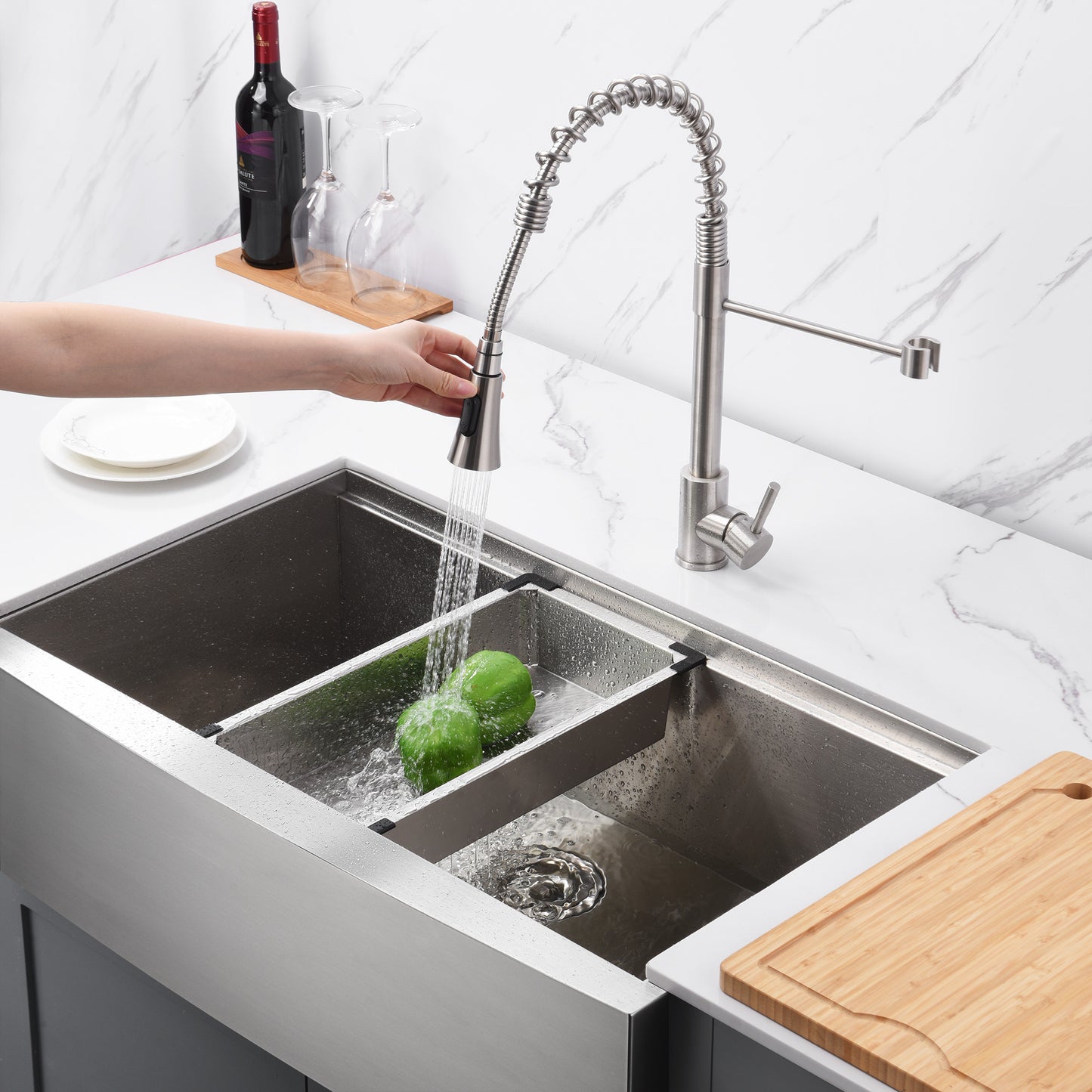 CFS36-18Z Farmhouse Apron-Front 18-Gauge Stainless Steel 36 in. Single Bowl Workstation Kitchen Sink with Accessories