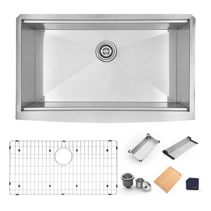 CFS36-18Z Farmhouse Apron-Front 18-Gauge Stainless Steel 36 in. Single Bowl Workstation Kitchen Sink with Accessories