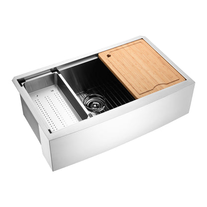 CFS36-18Z Farmhouse Apron-Front 18-Gauge Stainless Steel 36 in. Single Bowl Workstation Kitchen Sink with Accessories