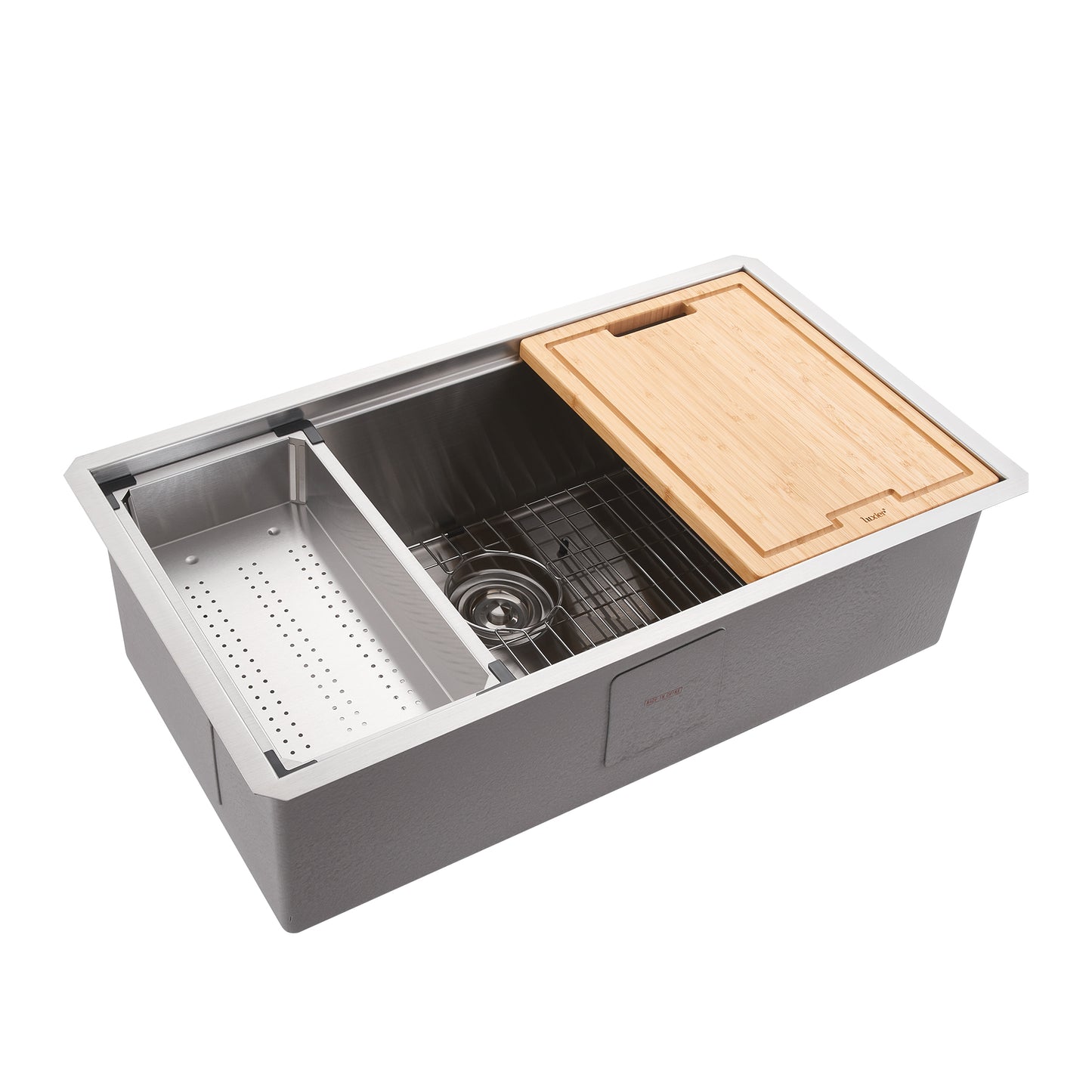CHS33-16R 33 in. Undermount Single Bowl 16-Gauge Stainless Steel Workstation Kitchen Sink with Accessories
