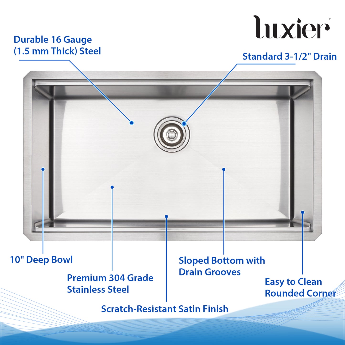 CHS33-16R 33 in. Undermount Single Bowl 16-Gauge Stainless Steel Workstation Kitchen Sink with Accessories