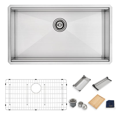 CHS30-18Z 30 in. Undermount Single Bowl 18-Gauge Stainless Steel Workstation Kitchen Sink with Accessories