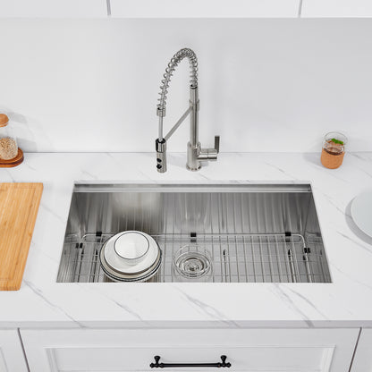 CHS33-18Z 33 in. Undermount Single Bowl 18-Gauge Stainless Steel Workstation Kitchen Sink with Accessories