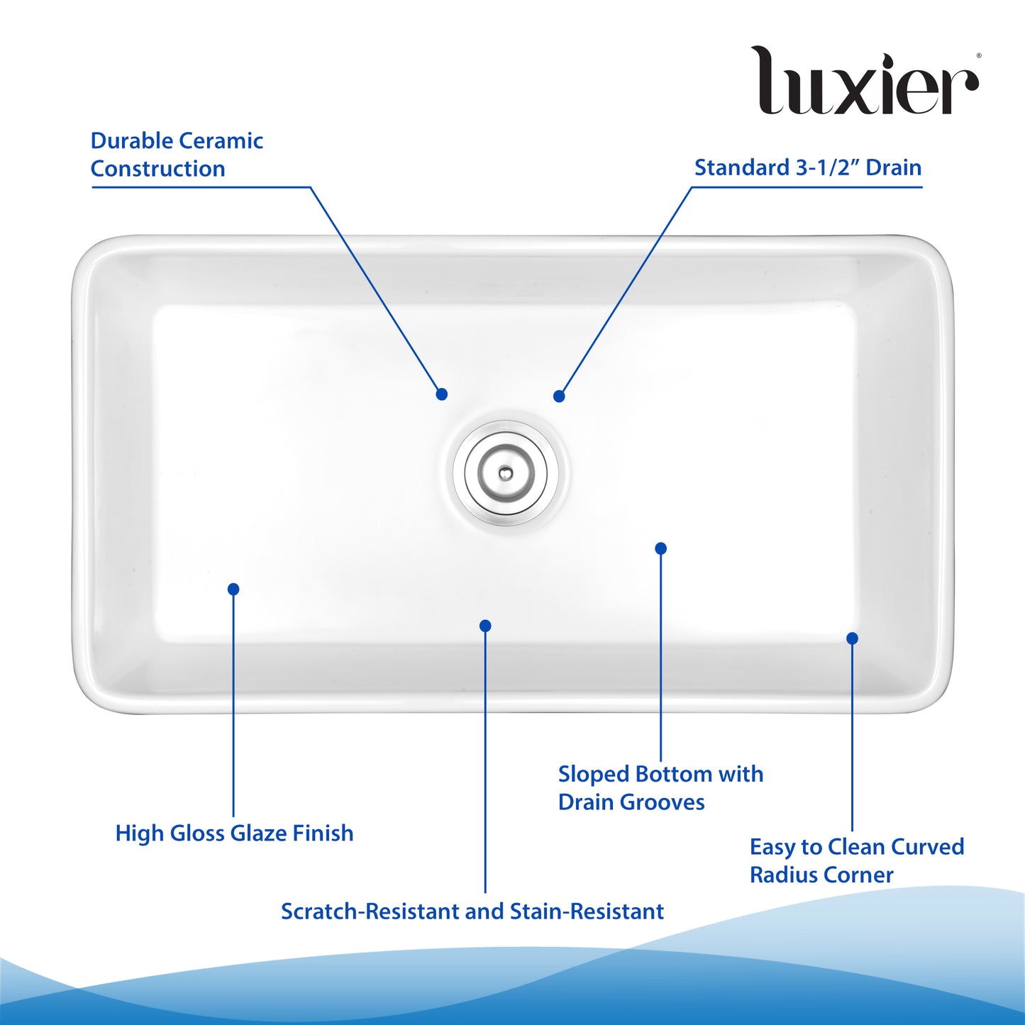 CK-001-33 33 in. Rectangular Farmhouse Apron Single Bowl White Ceramic Kitchen Sink with Grid and Strainer