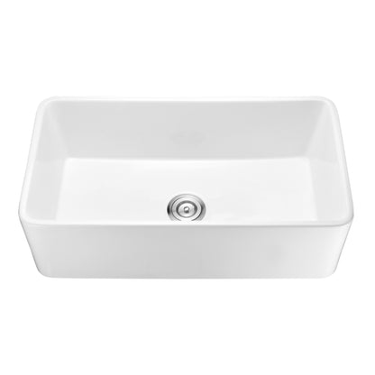 CK-001-33 33 in. Rectangular Farmhouse Apron Single Bowl White Ceramic Kitchen Sink with Grid and Strainer