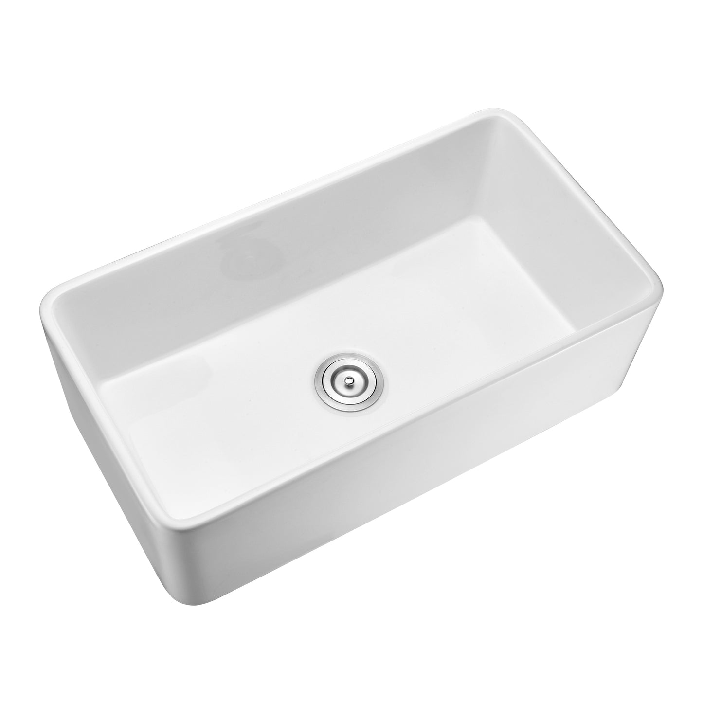 CK-001-33 33 in. Rectangular Farmhouse Apron Single Bowl White Ceramic Kitchen Sink with Grid and Strainer