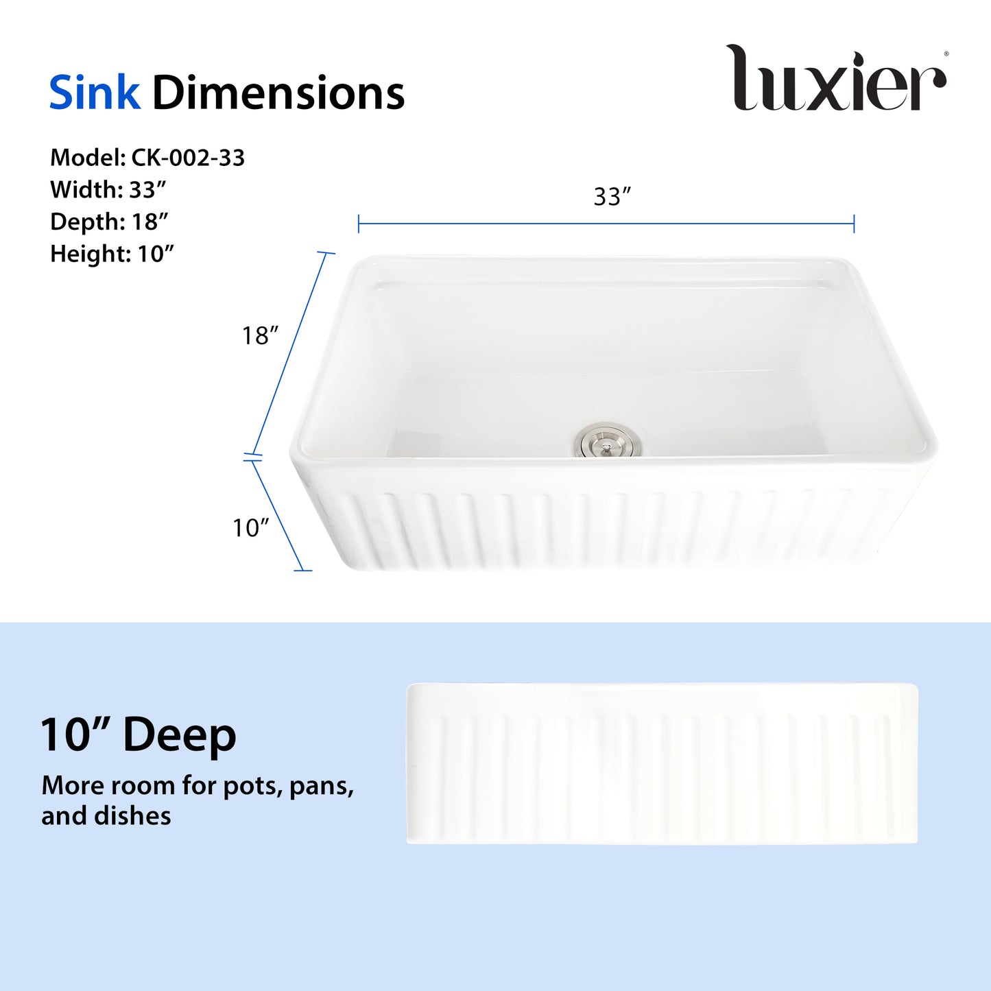 CK-002-33 33 in. Farmhouse Apron Single Bowl Ceramic Kitchen Sink Workstation with Grid, Strainer, Colander, Rack, Cutting Board