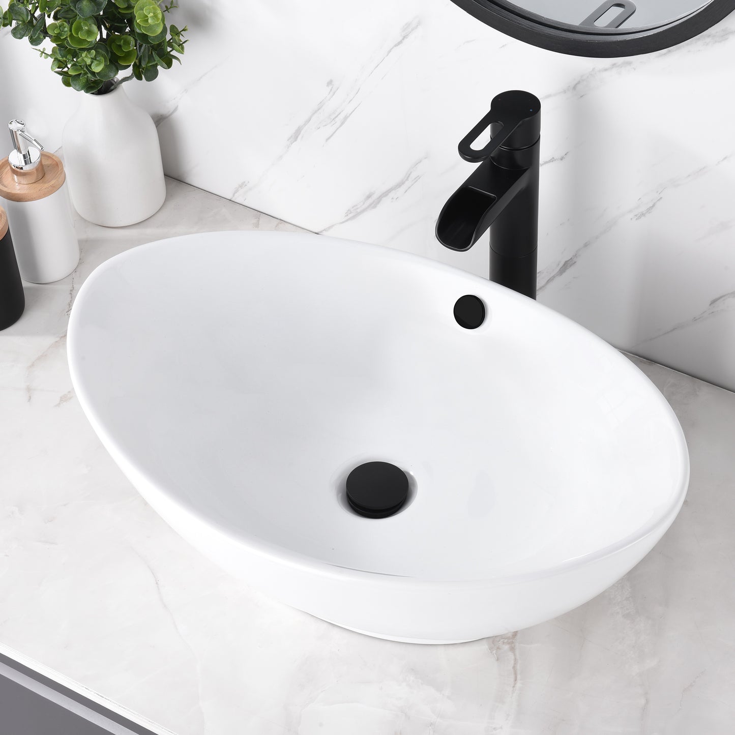 CS-004 Oval Bathroom Ceramic Vessel Sink Art Basin in White