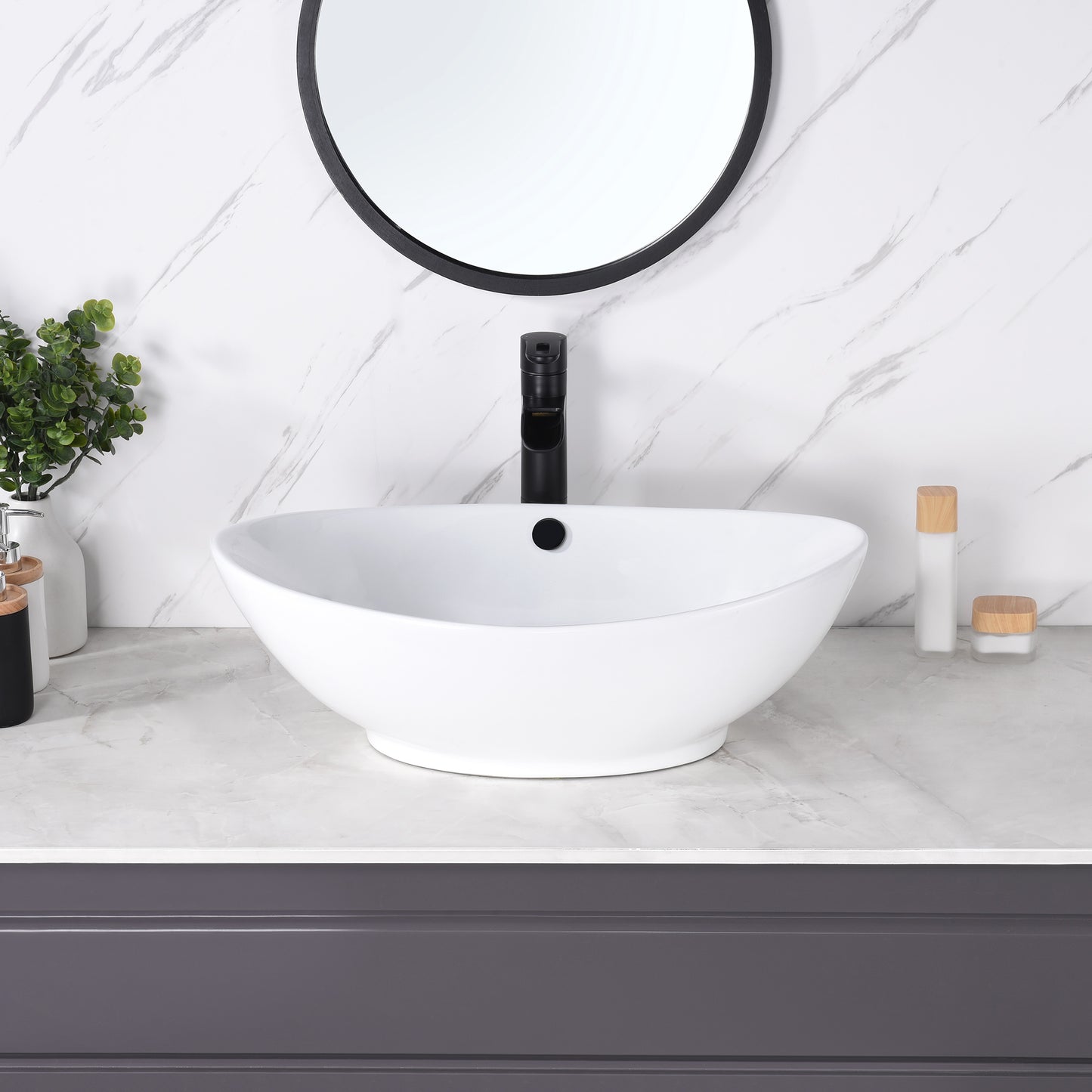 CS-004 Oval Bathroom Ceramic Vessel Sink Art Basin in White