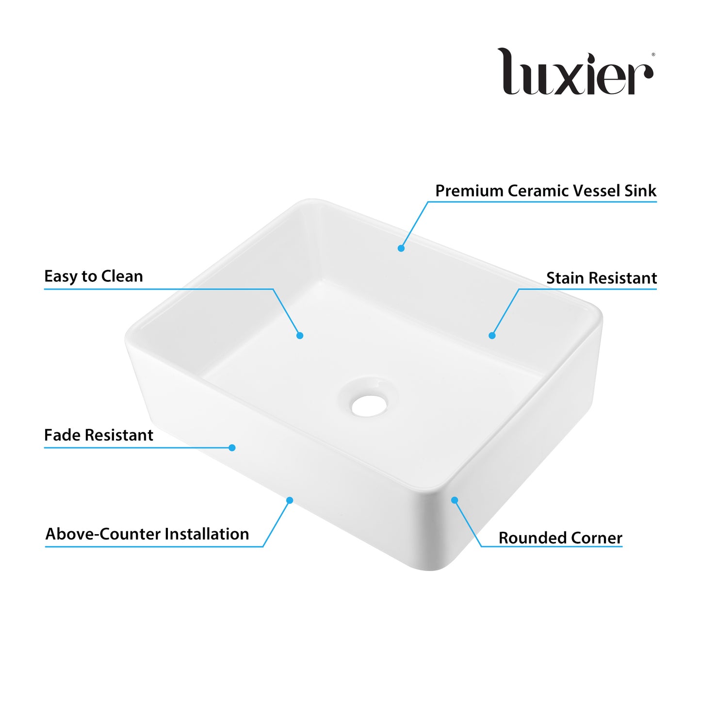 CS-013 Rectangular 19 in. Bathroom Ceramic Vessel Sink Art Basin in White