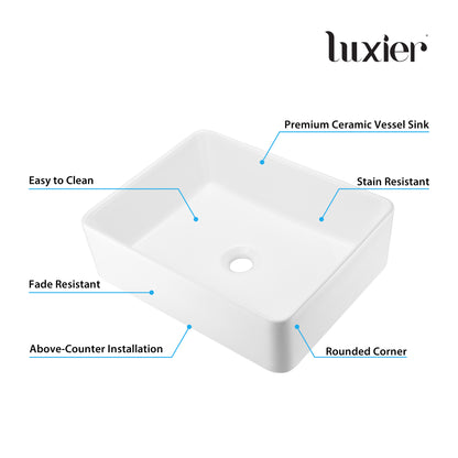 CS-013 Rectangular 19 in. Bathroom Ceramic Vessel Sink Art Basin in White