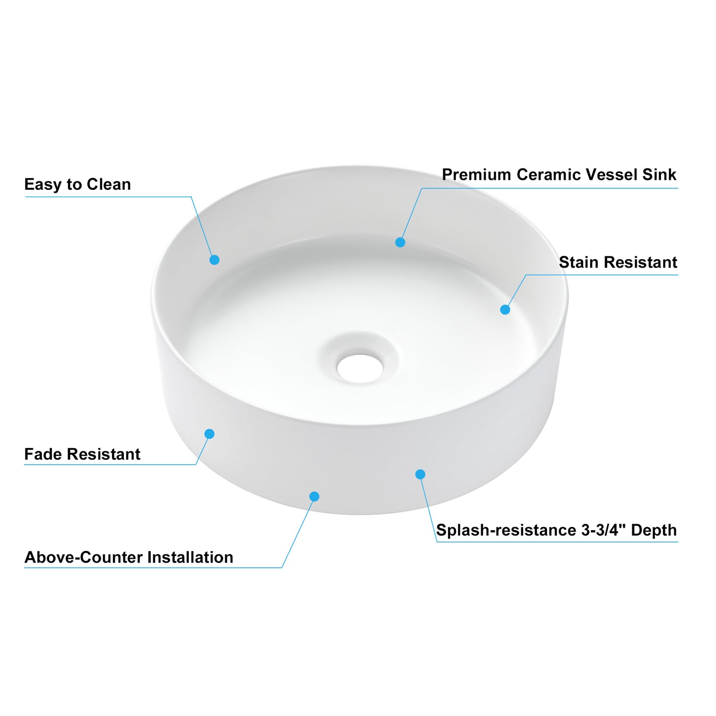 CS-031-MW Modern 18.5 in. Round Bathroom Ceramic Vessel Sink Art Basin in Matte White