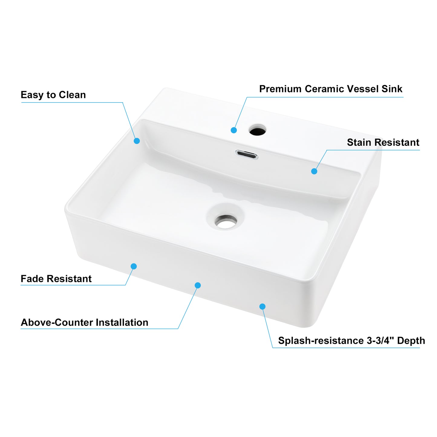 CS-033-GW Rectangular 20 in. Bathroom Ceramic Vessel Sink Art Basin in White