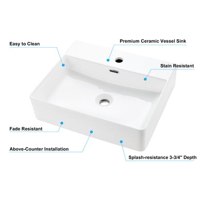 CS-033-GW Rectangular 20 in. Bathroom Ceramic Vessel Sink Art Basin in White