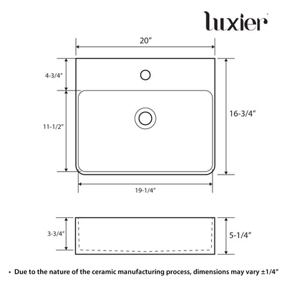 CS-033-GW Rectangular 20 in. Bathroom Ceramic Vessel Sink Art Basin in White