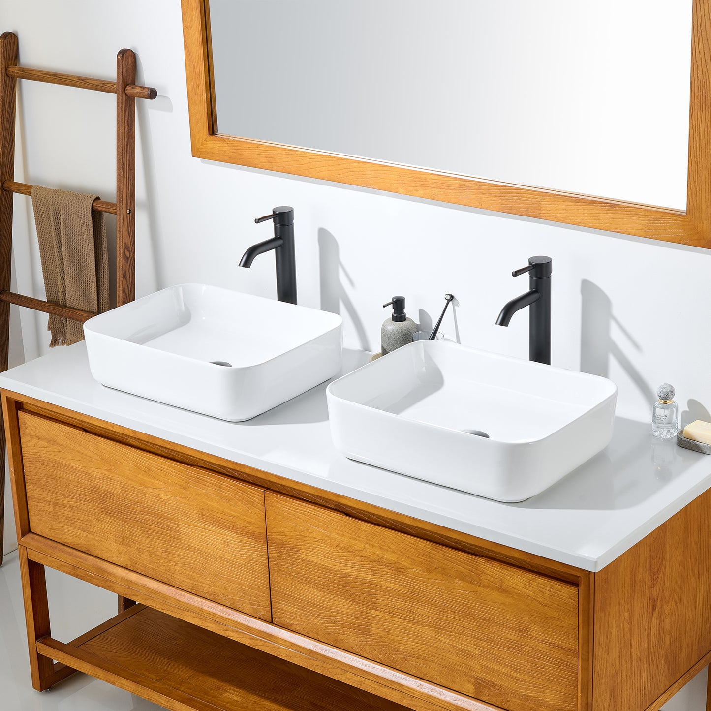 CS-034-GW Rectangular 20-1/4 in. Bathroom Ceramic Vessel Sink Art Basin in Glossy White