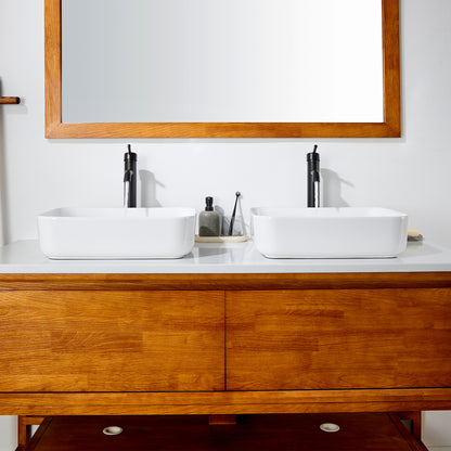 CS-034-GW Rectangular 20-1/4 in. Bathroom Ceramic Vessel Sink Art Basin in Glossy White