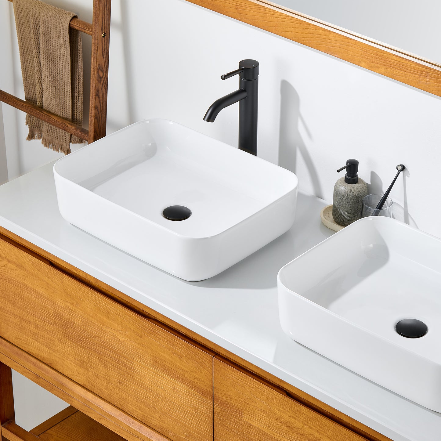 CS-034-GW Rectangular 20-1/4 in. Bathroom Ceramic Vessel Sink Art Basin in Glossy White