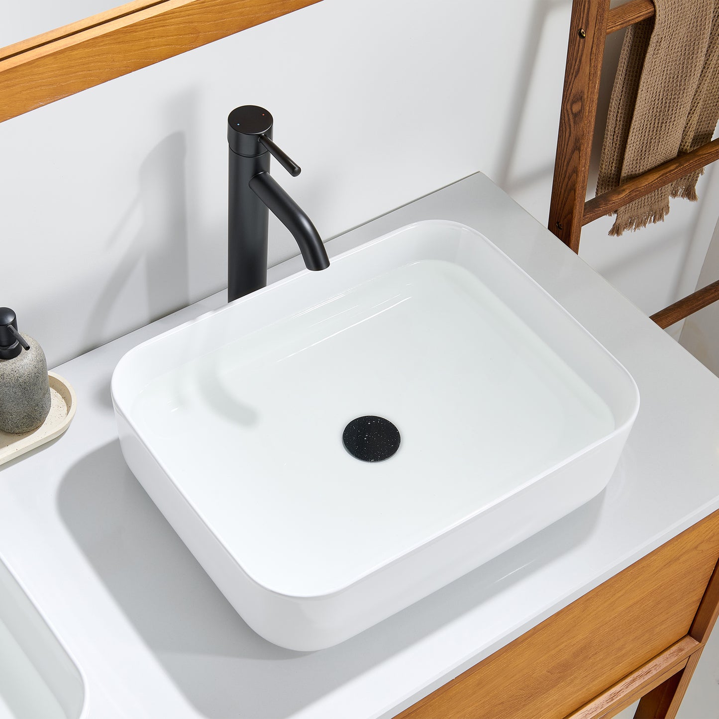 CS-034-GW Rectangular 20-1/4 in. Bathroom Ceramic Vessel Sink Art Basin in Glossy White