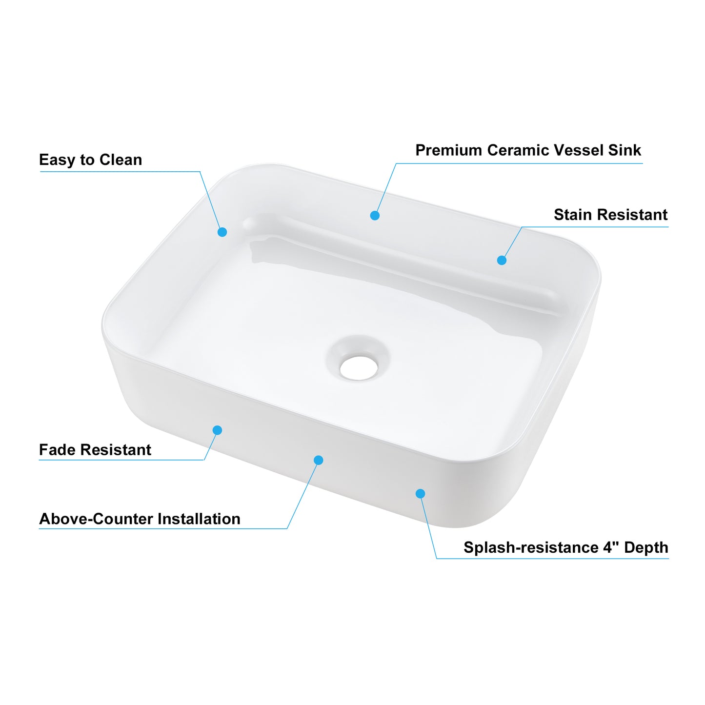 CS-034-GW Rectangular 20-1/4 in. Bathroom Ceramic Vessel Sink Art Basin in Glossy White