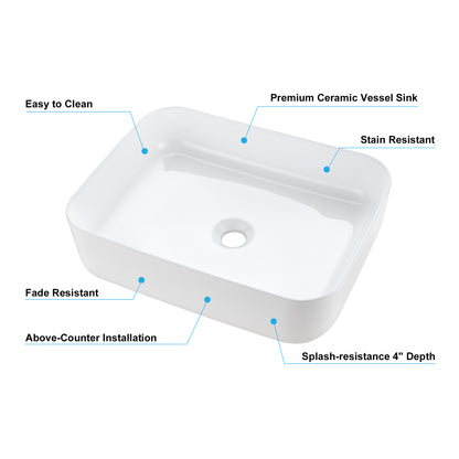 CS-034-GW Rectangular 20-1/4 in. Bathroom Ceramic Vessel Sink Art Basin in Glossy White