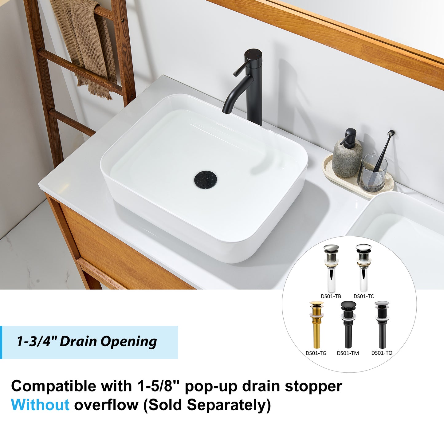 CS-034-GW Rectangular 20-1/4 in. Bathroom Ceramic Vessel Sink Art Basin in Glossy White