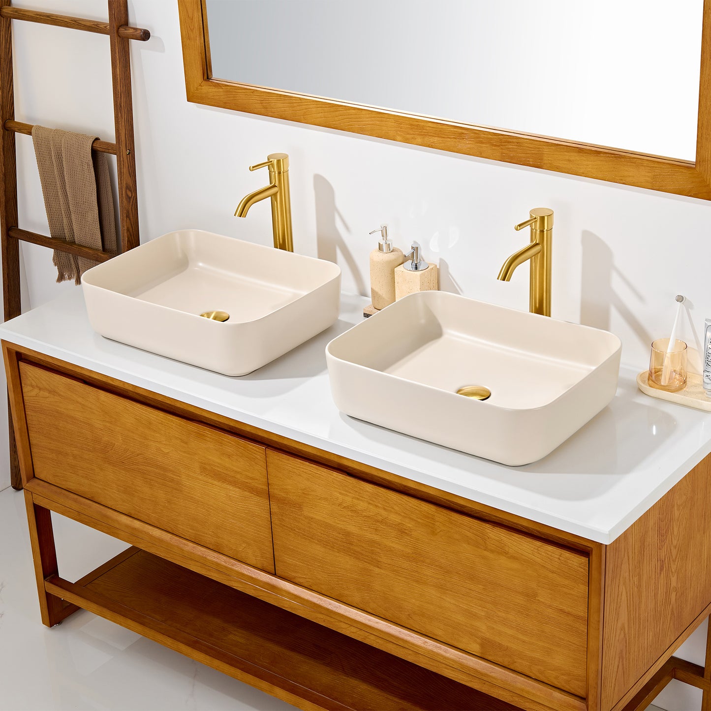 CS-034-MK Rectangular 20-1/4 in. Bathroom Ceramic Vessel Sink Art Basin in Matte Khaki