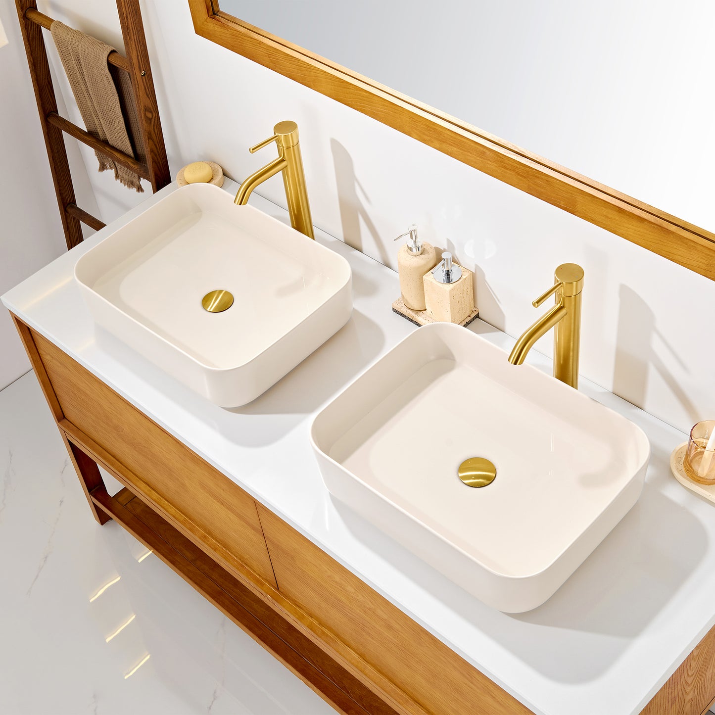 CS-034-MK Rectangular 20-1/4 in. Bathroom Ceramic Vessel Sink Art Basin in Matte Khaki