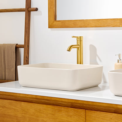 CS-034-MK Rectangular 20-1/4 in. Bathroom Ceramic Vessel Sink Art Basin in Matte Khaki