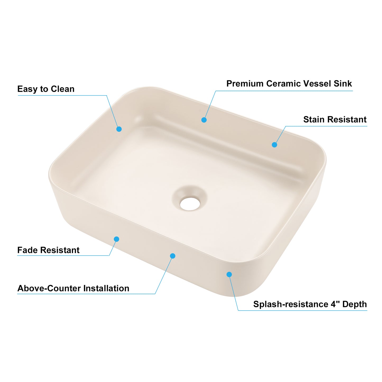 CS-034-MK Rectangular 20-1/4 in. Bathroom Ceramic Vessel Sink Art Basin in Matte Khaki