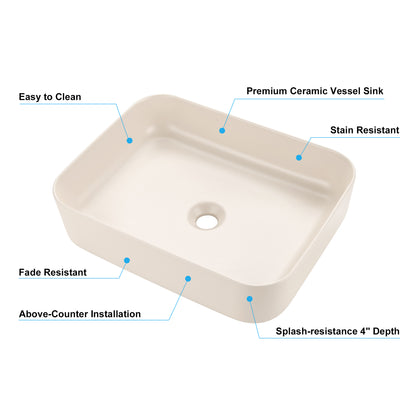 CS-034-MK Rectangular 20-1/4 in. Bathroom Ceramic Vessel Sink Art Basin in Matte Khaki