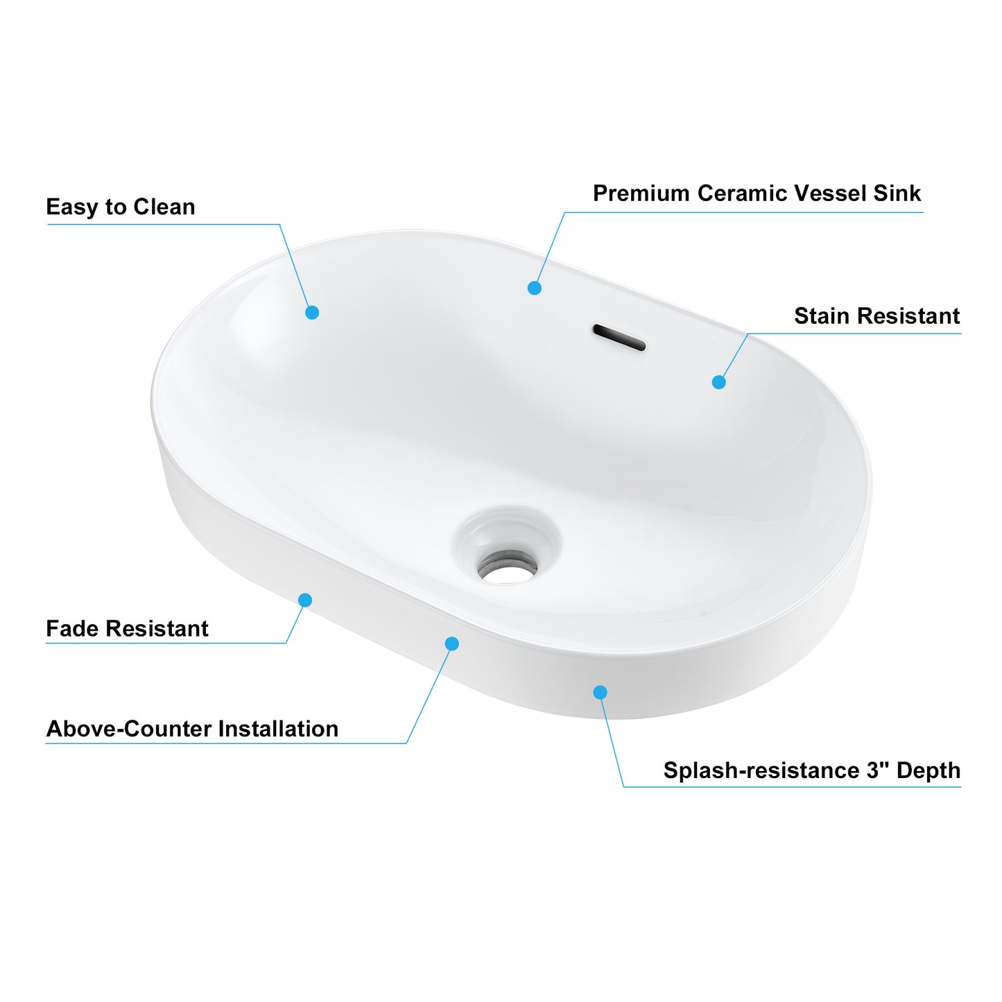CS-035-GW Oval 21-1/4 in. Drop-In Ceramic Bathroom Sink in White