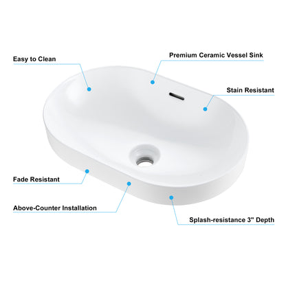 CS-035-GW Oval 21-1/4 in. Drop-In Ceramic Bathroom Sink in White