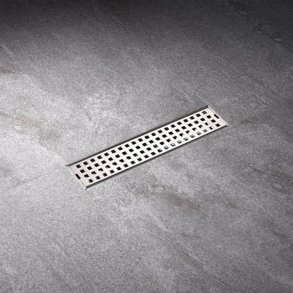 FD01-12-TB 12 in. Stainless Steel Linear Shower Drain with Square Pattern Drain Cover in Brushed Nickel
