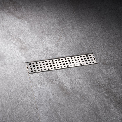 FD01-12-TB 12 in. Stainless Steel Linear Shower Drain with Square Pattern Drain Cover in Brushed Nickel