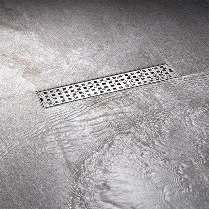 FD01-12-TB 12 in. Stainless Steel Linear Shower Drain with Square Pattern Drain Cover in Brushed Nickel