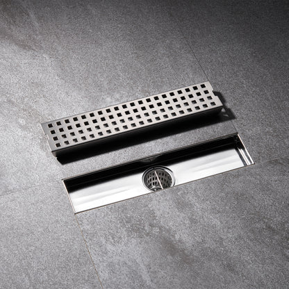 FD01-12-TB 12 in. Stainless Steel Linear Shower Drain with Square Pattern Drain Cover in Brushed Nickel