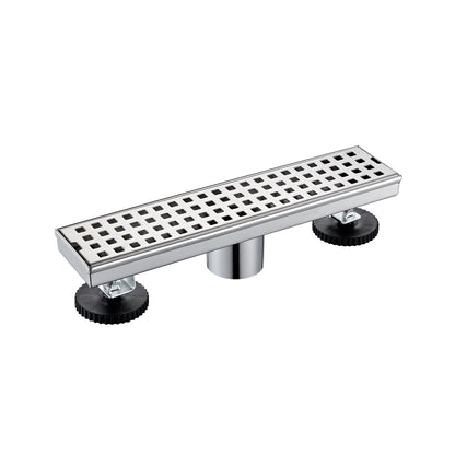FD01-12-TB 12 in. Stainless Steel Linear Shower Drain with Square Pattern Drain Cover in Brushed Nickel