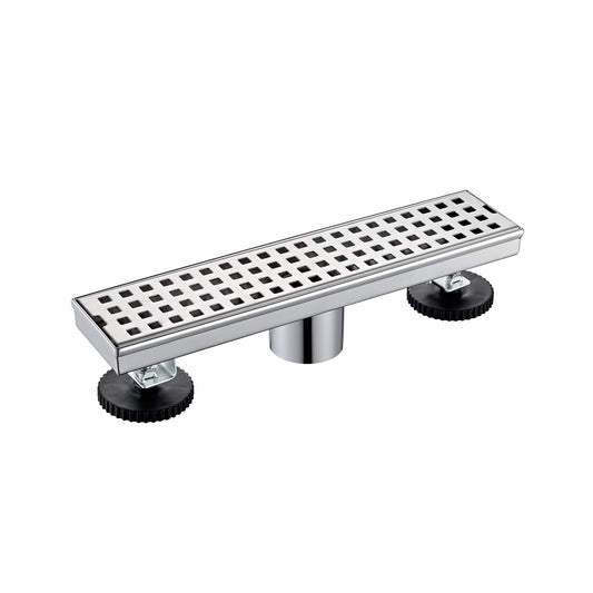 FD01-12-TB 12 in. Stainless Steel Linear Shower Drain with Square Pattern Drain Cover in Brushed Nickel
