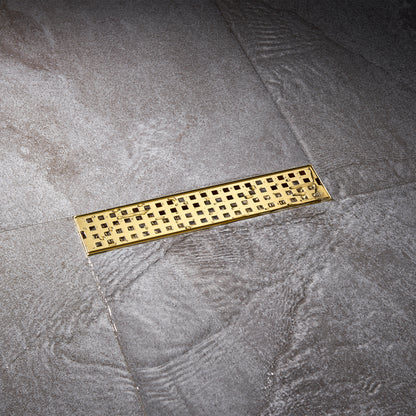 FD01-12-TG 12 in. Stainless Steel Linear Shower Drain with Square Pattern Drain Cover in Brushed Gold
