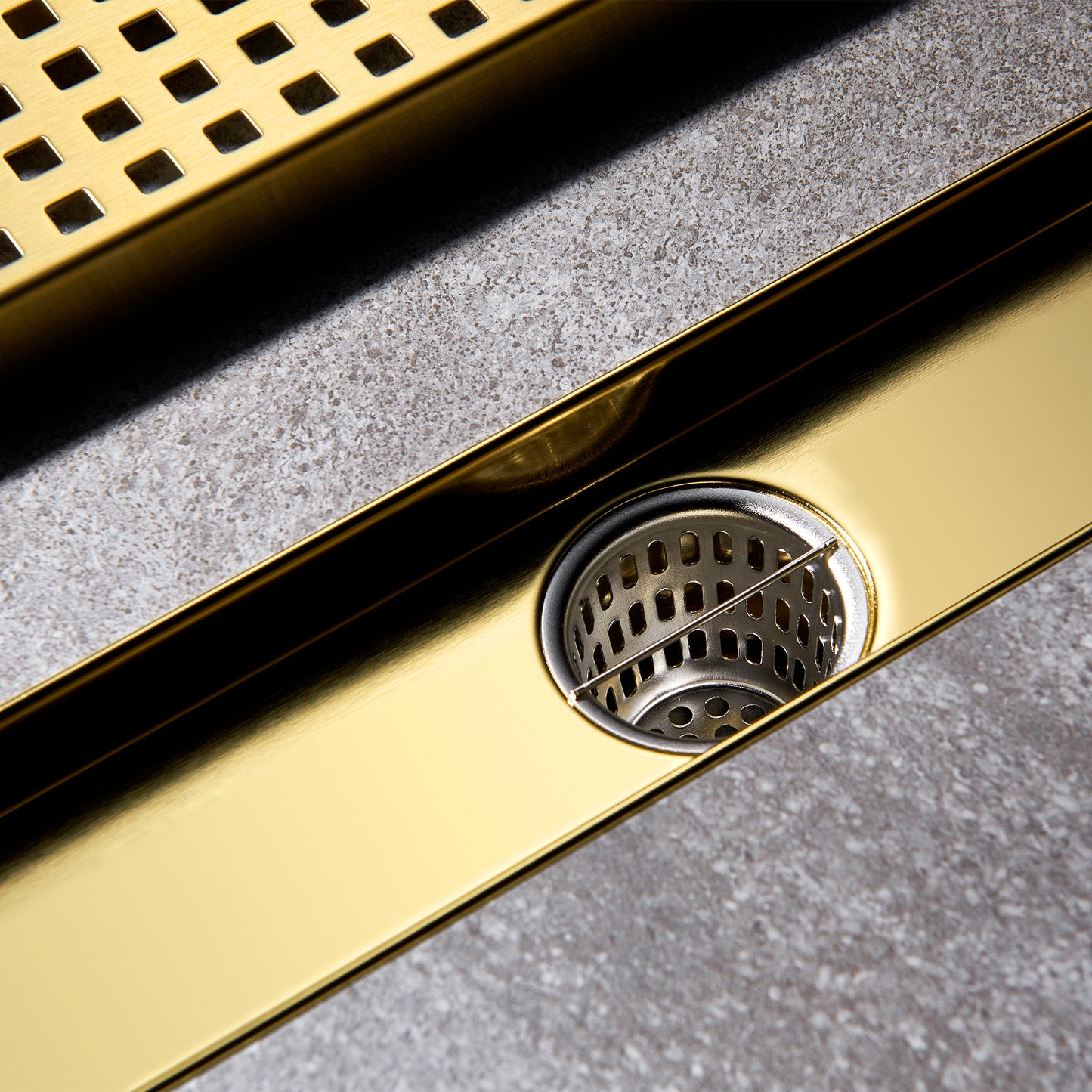 FD01-12-TG 12 in. Stainless Steel Linear Shower Drain with Square Pattern Drain Cover in Brushed Gold