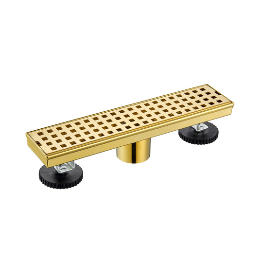 FD01-12-TG 12 in. Stainless Steel Linear Shower Drain with Square Pattern Drain Cover in Brushed Gold