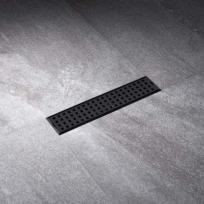 FD01-12-TM 12 in. Stainless Steel Linear Shower Drain with Square Pattern Drain Cover in Matte Black